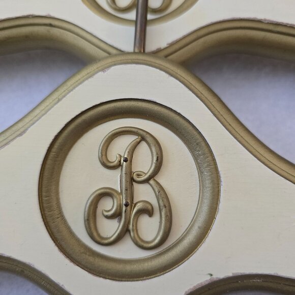 Vintage Regency Wood Hotel Hangers B Monogram Lot 3 White Gold MCM Movie Prop - Picture 2 of 11